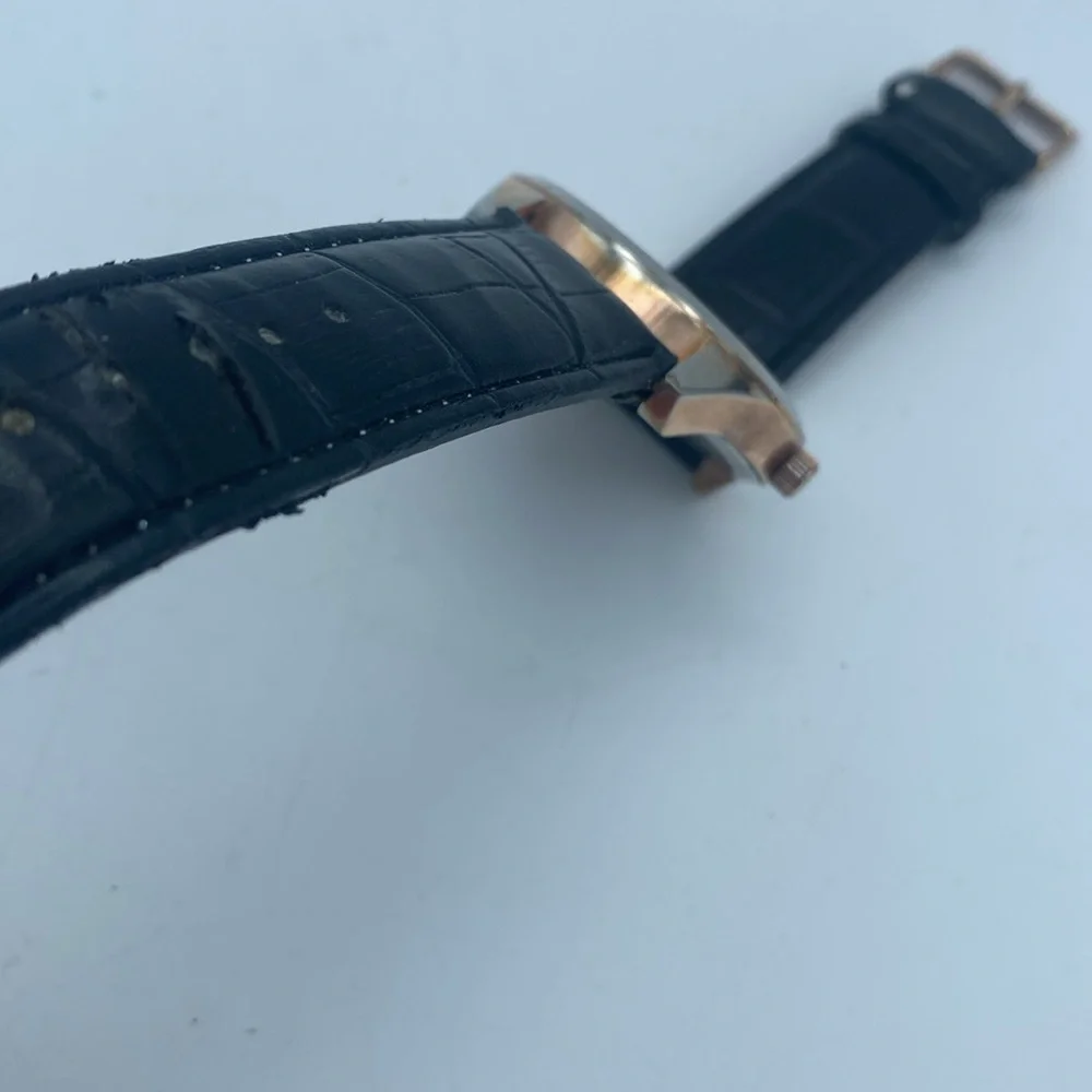 US Polo Assn rose gold tone wristwatch faux leather black band needs battery